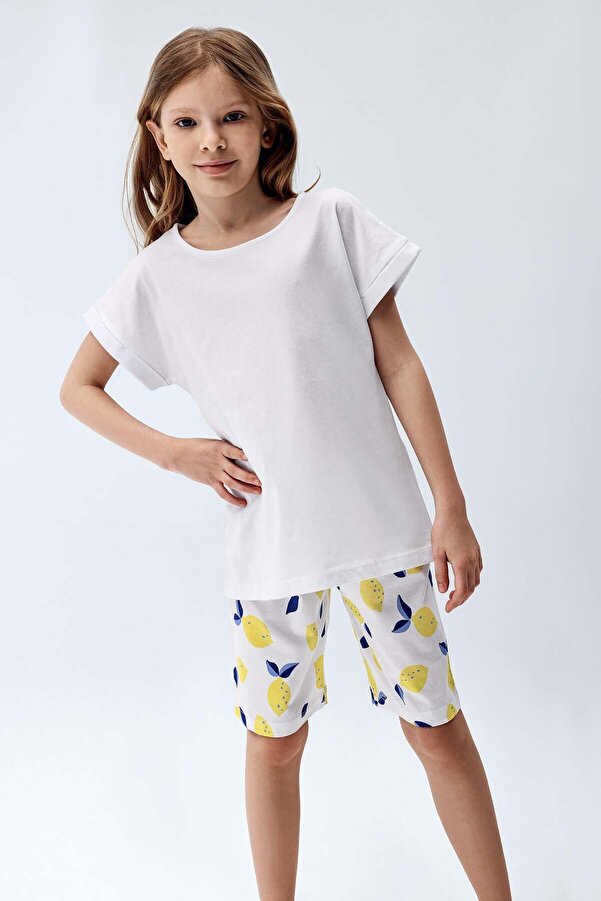 Brix Kız Çocuk %100 Pamuk Pijama Takımı 7818 Limon Baski Renk