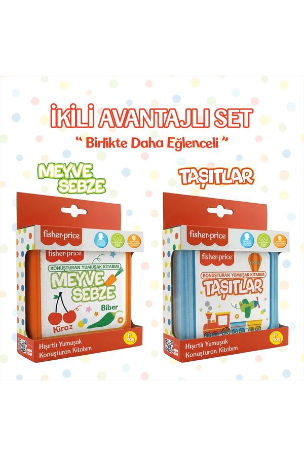 Fisher Price Konuşturan Bebek Kitabı Hışırtılı Sesli, Duyusal, Zeka Gelişim 0-3 Yaş Kitap Eğitim Seti 2'li
