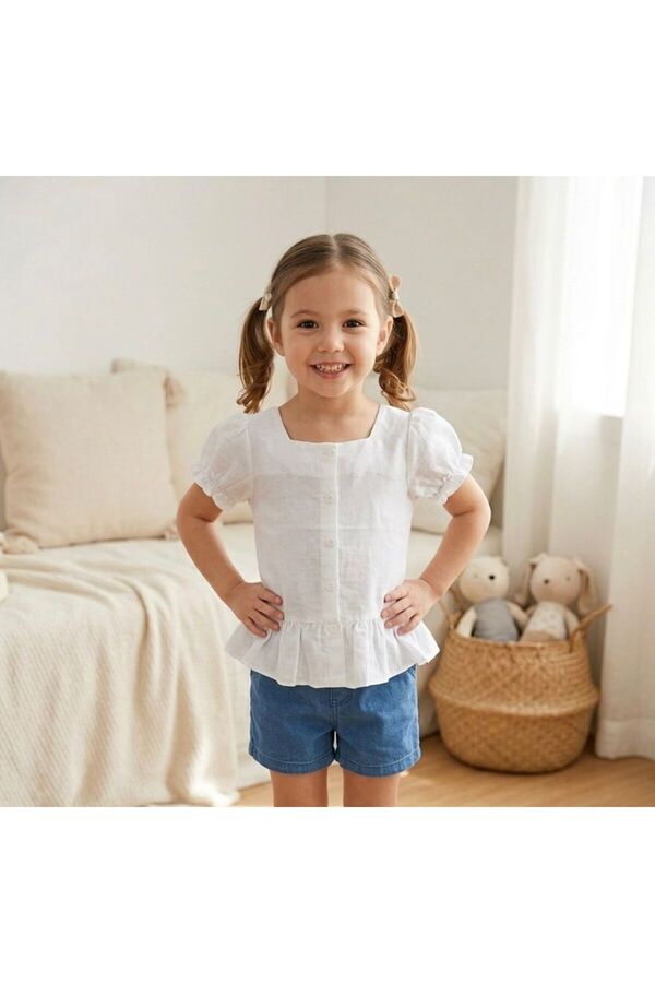 Miniminnakkidswear Kız çocuk beyaz fırfırlı düğmeli gömlek 6-36 ay