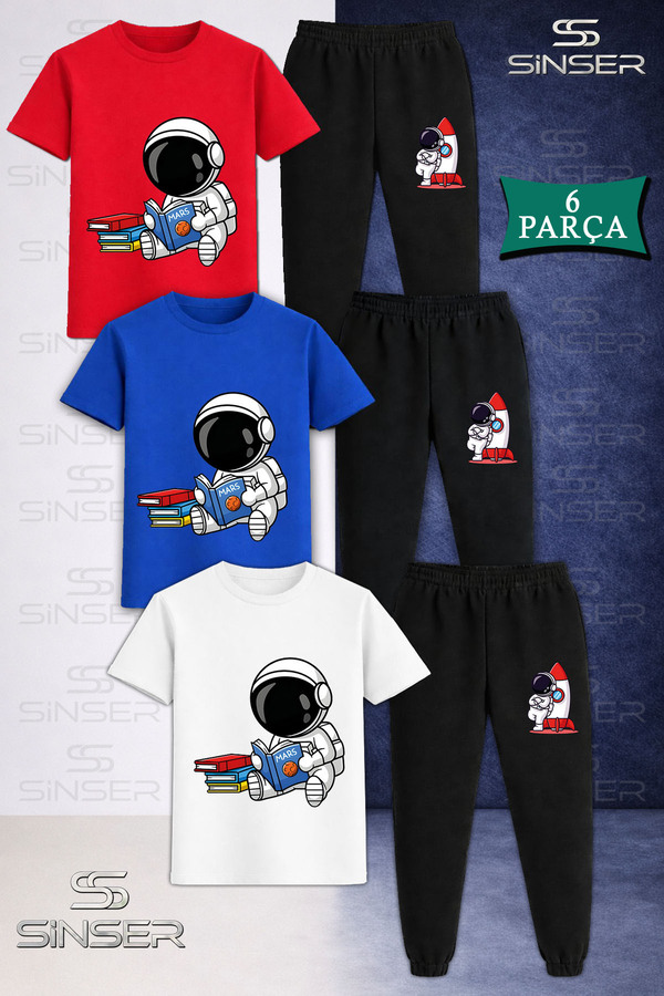SS SİNSER Çocuk ASTRONOT KITAP OKUYAN 3 Lü Tişort Eşofman Takımı
