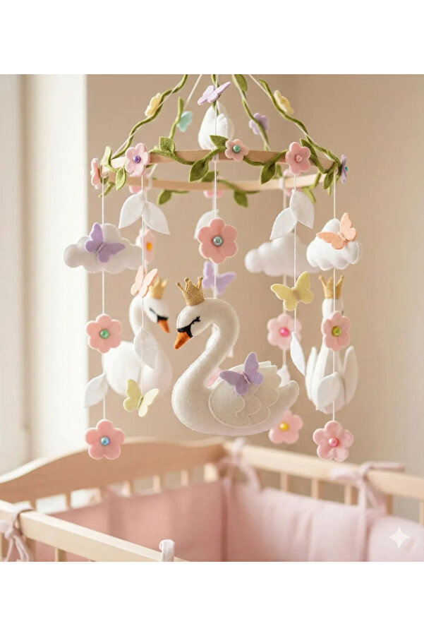 fn (MÜZİK KUTUSU HEDİYELİ) Keçe Bebek Beşik Dönencesi Beşik Süsü Bebek Odası Dekorasyonu Montessori