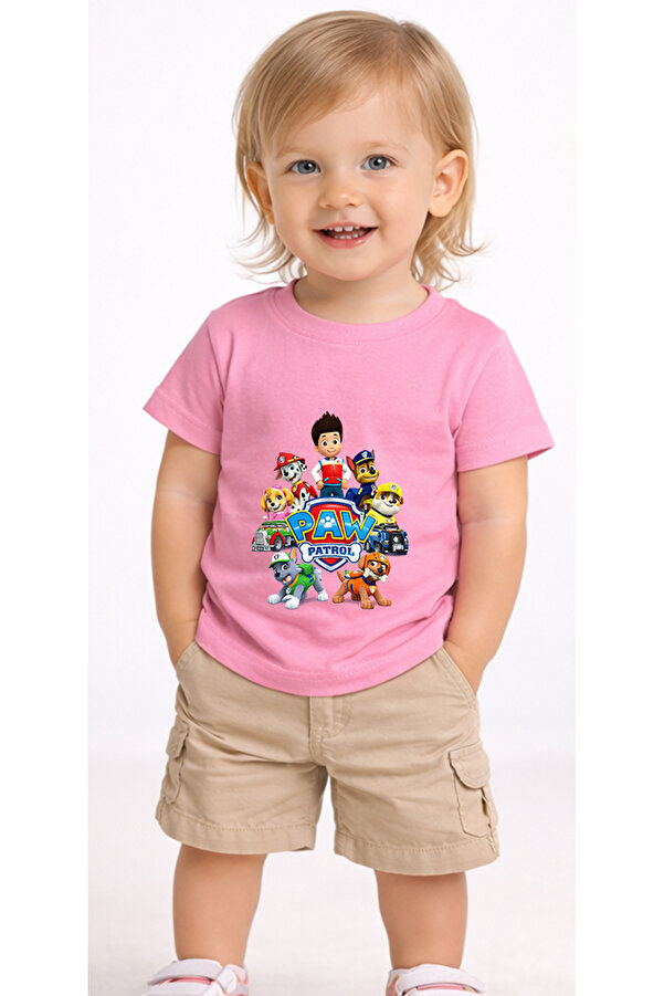 petite pati Pembe Pawaptrolgroupround Bebek Tişört %100 Pamuk Penye Çocuk Tshirt Baskılı