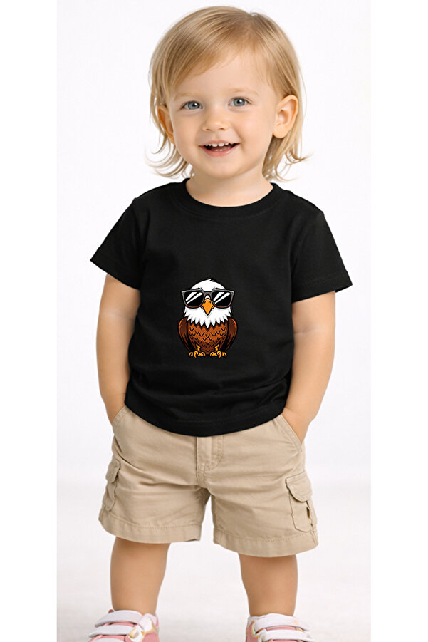 petite pati Siyah Eagleglasses Bebek Tişört %100 Pamuk Penye Çocuk Tshirt Baskılı