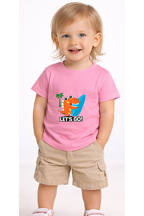 petite pati Pembe Palmdino Bebek Tişört %100 Pamuk Penye Çocuk Tshirt Baskılı