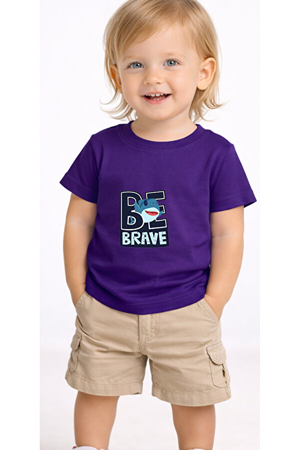 petite pati Mor Bebrave Bebek Tişört %100 Pamuk Penye Çocuk Tshirt Baskılı