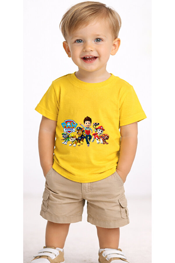 petite pati Sarı Pawpatgroup Bebek Tişört %100 Pamuk Penye Çocuk Tshirt Baskılı