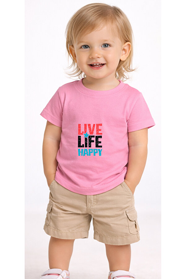 petite pati Pembe Livelifehappy Bebek Tişört %100 Pamuk Penye Çocuk Tshirt Baskılı