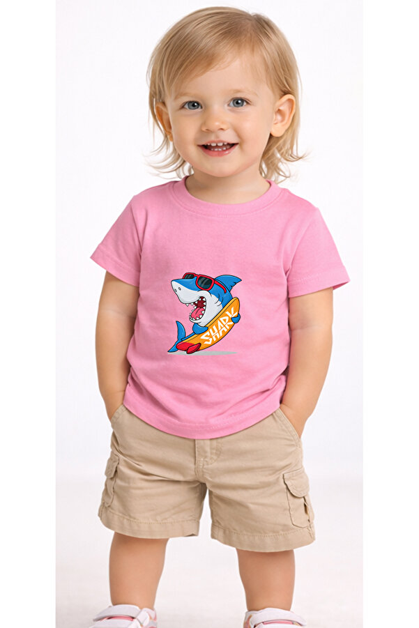 petite pati Pembe Surfshark Bebek Tişört %100 Pamuk Penye Çocuk Tshirt Baskılı