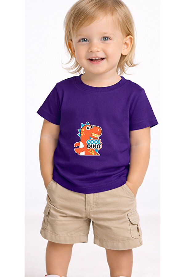 petite pati Mor Orangedino Bebek Tişört %100 Pamuk Penye Çocuk Tshirt Baskılı