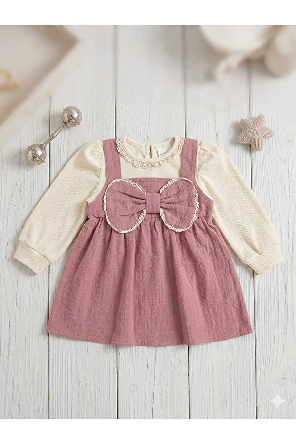 Bupper FİYONKLU GÜLKURUSU KIZ BEBEK ELBİSE