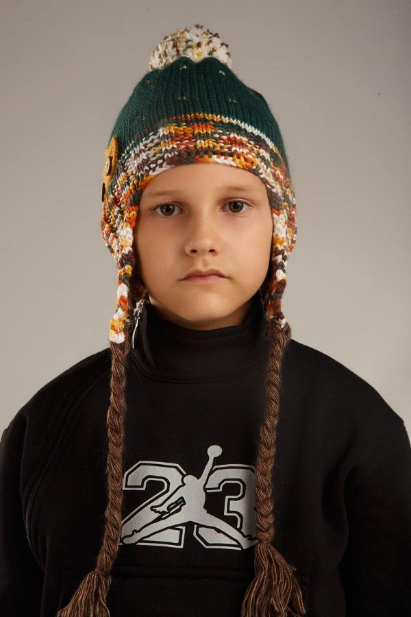 Dragora-Boy's Beanie Wool Blended Knitted String with Car Detail Standard Size Green 1