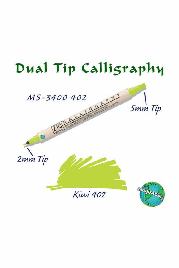 Zig-Calligraphy Double End Calligraphy Pen 2mm + 5mm 402 Kiwi 1