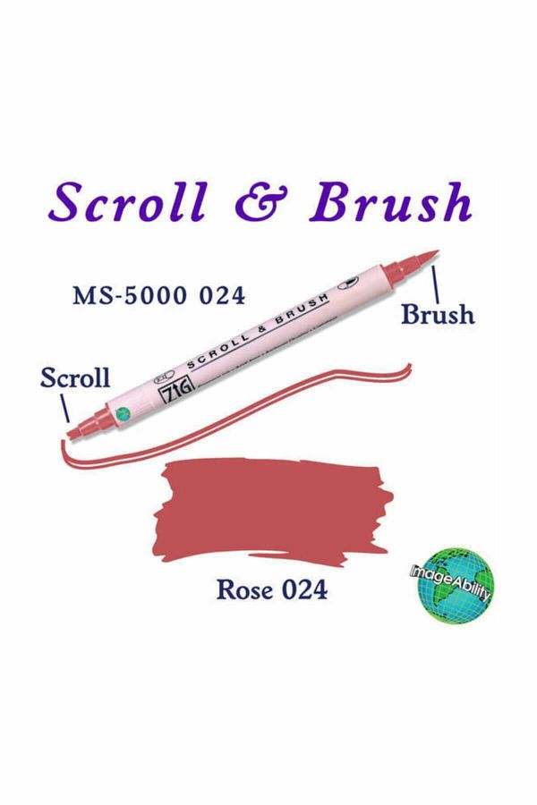 Zig-Scroll & Brush Dual Line and Brush Tip Calligraphy and Shading Pen 024 Rose 1