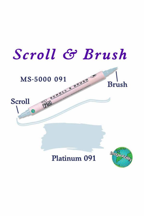 Zig-Scroll & Brush Double Line and Brush Tip Calligraphy and Shading Pen 091 Platinum 1