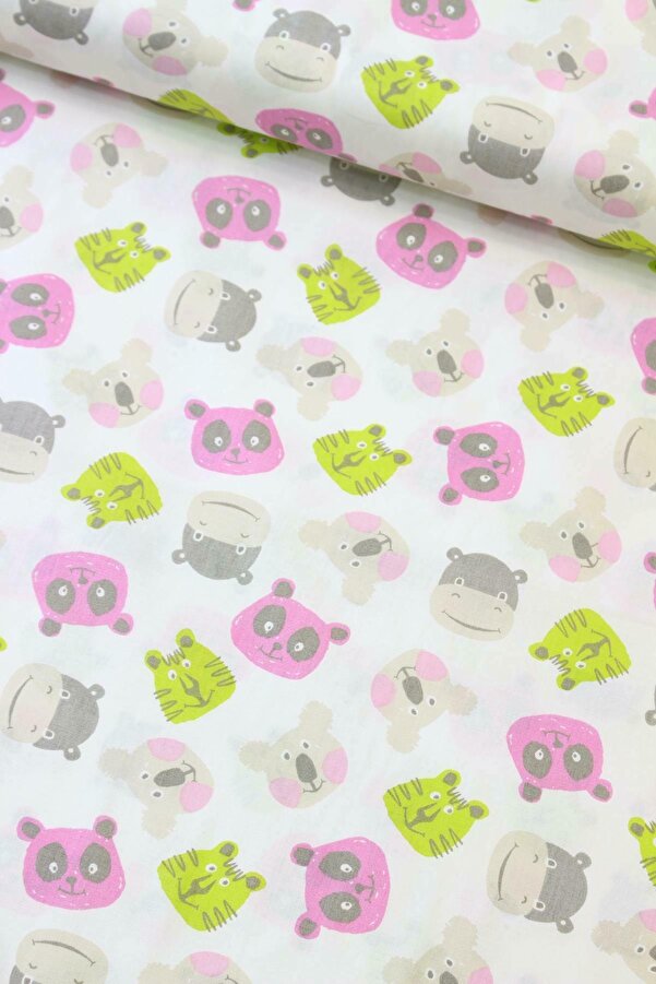 daisy star Pembe Yeşil Hayvanlar Poplin Kumaş