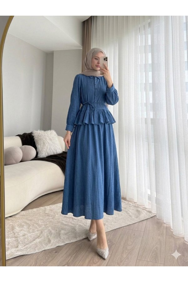 Miraydın Butik Women's Ruffle Shirt and Skirt Set M2512 - Navy Blue
