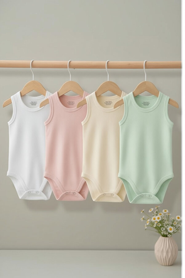 Baby Nife %100 pamuklu 4'lü çıtçıtlı bebek body zıbın/organik bebek atlet/çıtçıtlı badi