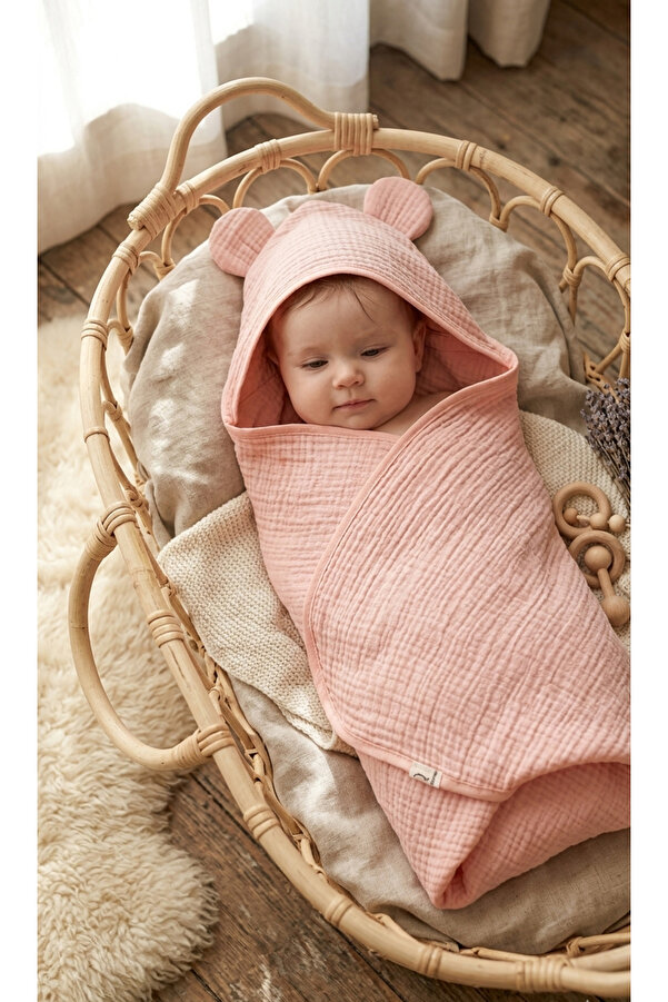 O&G Collection Pudra %100 Pamuklu Organik 4 Katlı Multi Müslin Bebek - Çocuk Havlu / Bornoz / Deniz