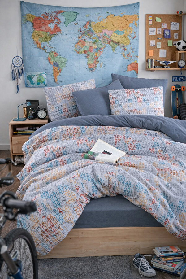 MyStory Home Lastikli Çarşaflı Çift Kişilik Nevresim Takımı Maps