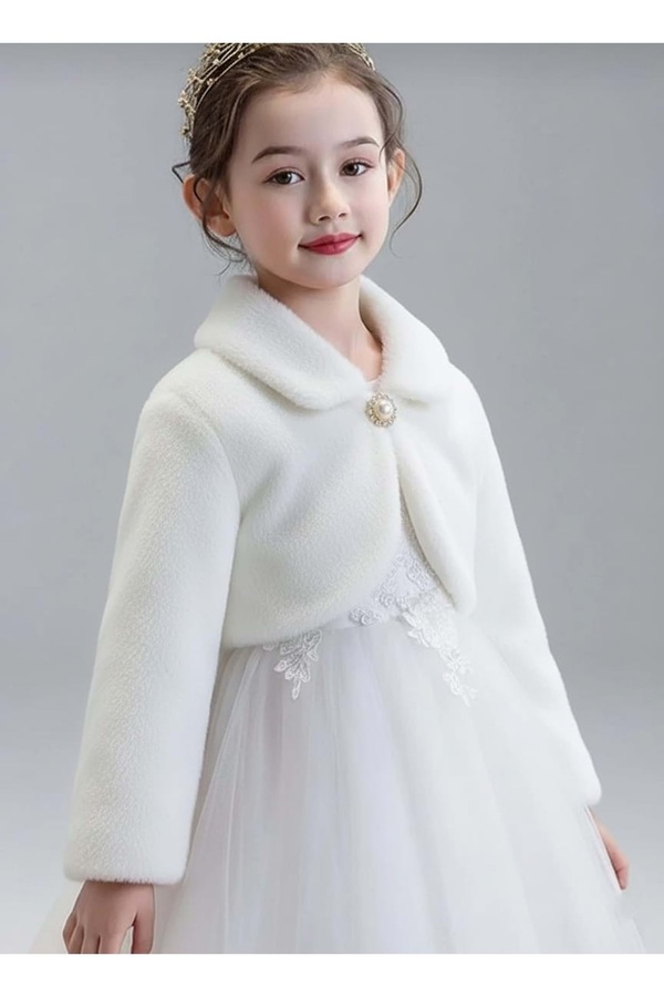 Mnk Baby&Kids Pelüş Uzun Kol Kız Çocuk Bolerosu M00681 EKRU