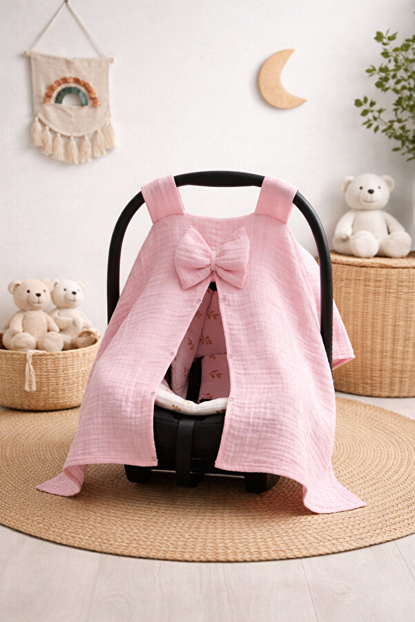 Yada Baby %100 Organik Pamuklu Kumaştan Müslin Dört Kat Minderli Puset Örtüsü Seti