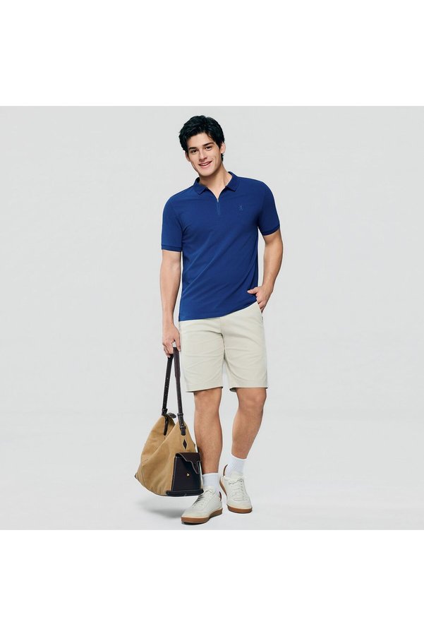 Giordano Men's Slim Fit Small Lion Zipper Polo