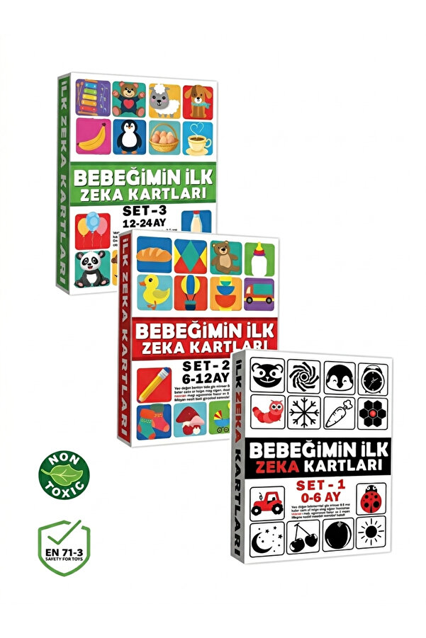 The Monarch Co 3'lü Set Bebeğimin İlk Zeka Kartları (0-24 Ay) - Görsel Uyarıcı Eğitici Bebek Gelişim Kartları