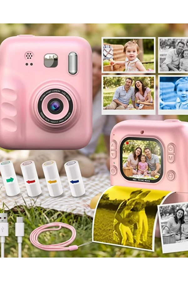 Epilons Çocuk Dijital Fotoğraf Makinesi Anında Baskı Ve Hd Video Kayıt Özellikli 5 Kalem Ve 4 Rulo Kağıt Hed