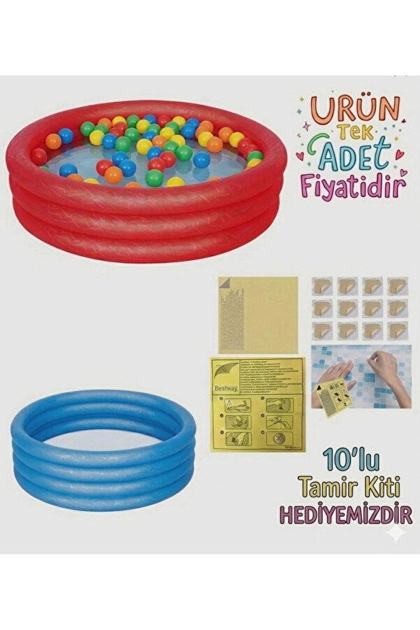BYZ TOYS Eğitici Bebek Oyuncakları Seti Şişme Havuz 102x25cm+Top+Tamir Kiti Hediyeli Set
