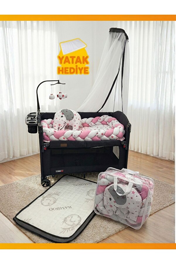 modabebekler Katlanır Park Beşik Anne Yanı Asansörlü Sallanır Sabitlenir Çantalı Dönenceli Bebek Beşiği