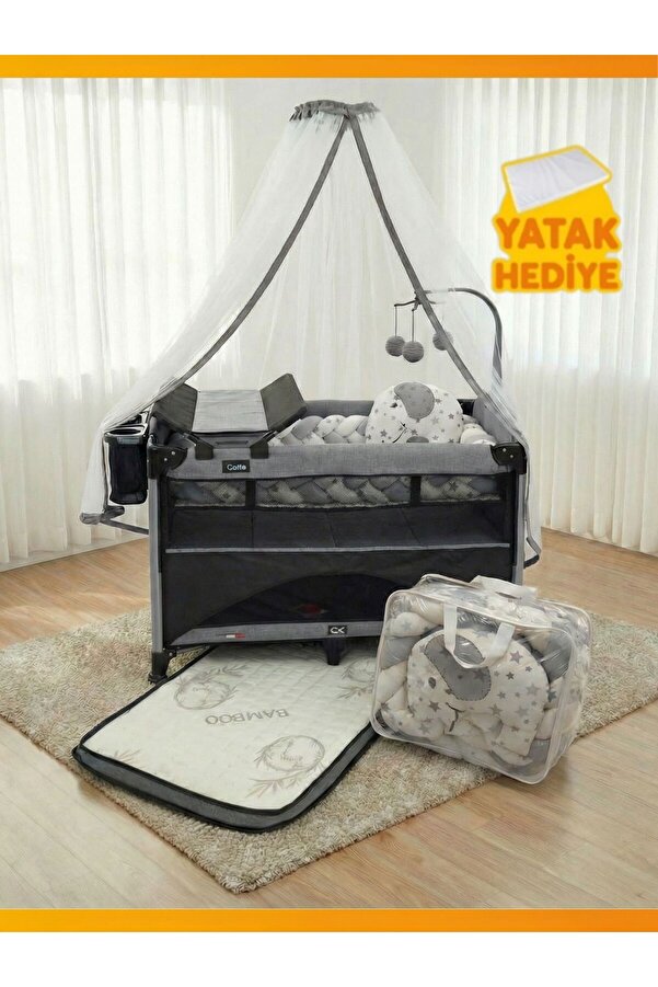 modabebekler Katlanır Park Beşik Anne Yanı Asansörlü Sallanır Sabitlenir Çantalı Dönenceli Bebek Beşiği