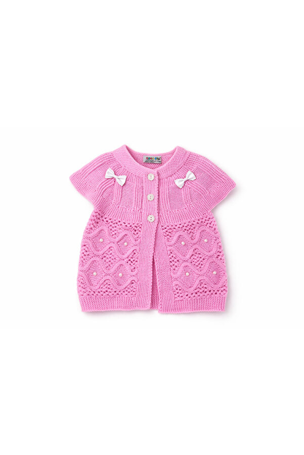 Jaju Baby Pembe Kız Bebek Triko Yelek Fiyonk Detaylı Düğmeli 0-1 Yaş 🎀