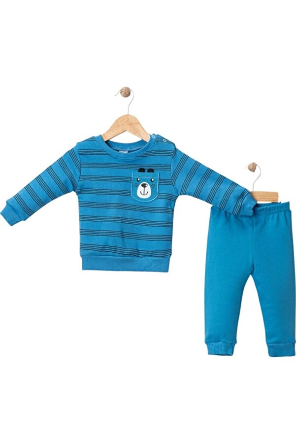 Shafag Home 856321 ASKI CEPLİ ÇİZGİLİ TAKIM 9 Ay,12 Ay,18 Ay mavi