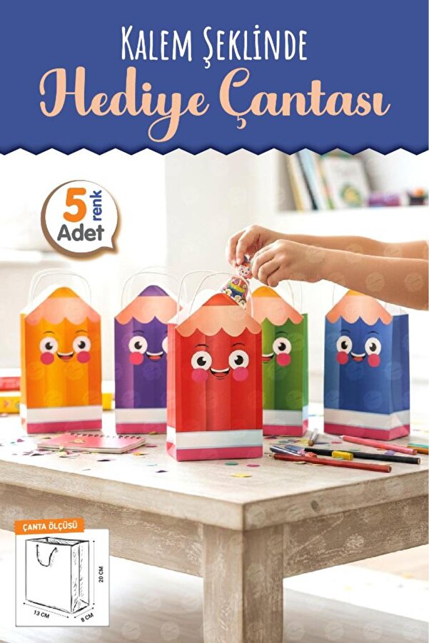 t tuğset etiket Burgu Saplı Karton Kalem Şeklinde Çanta 5 adet Çocuklar İçin Doğum Günü Parti Konsept Hediyelik Çant