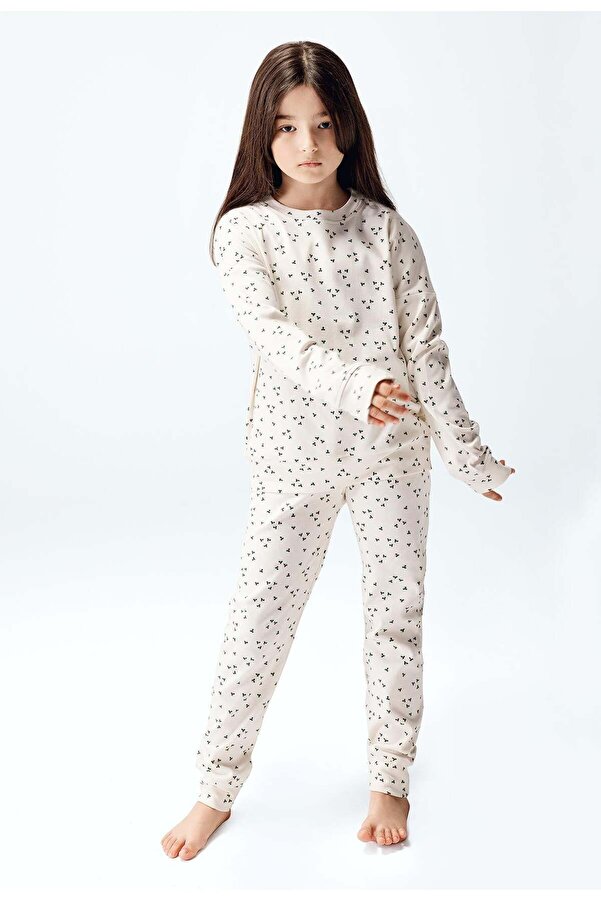 Brix Kız Çocuk İnterlok Desenli %100 Pamuk Pijama Takımı 7807 Çicek Desenli Renk