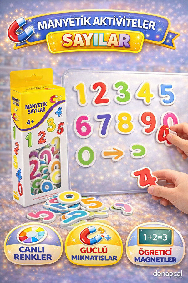 DENAPCAL Manyetik Blok Sayılar Kartları Eğitici Manyetik Rakam Seti 3 Yaş+ Sayı Oyunu