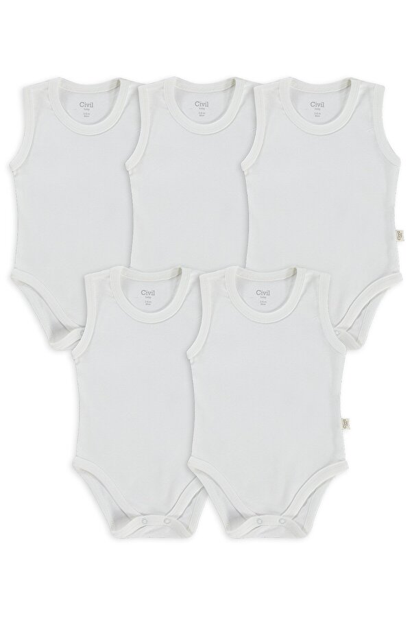 Civil Baby 5 li Düz Basic Sıfır Kol Çıtçıtlı Badi - Beyaz
