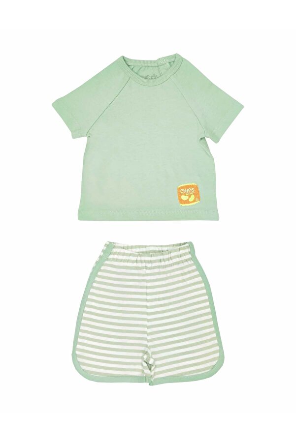 OrganicKid Snack Bebek Yeşil T-shirt Şort Set 2'lİ