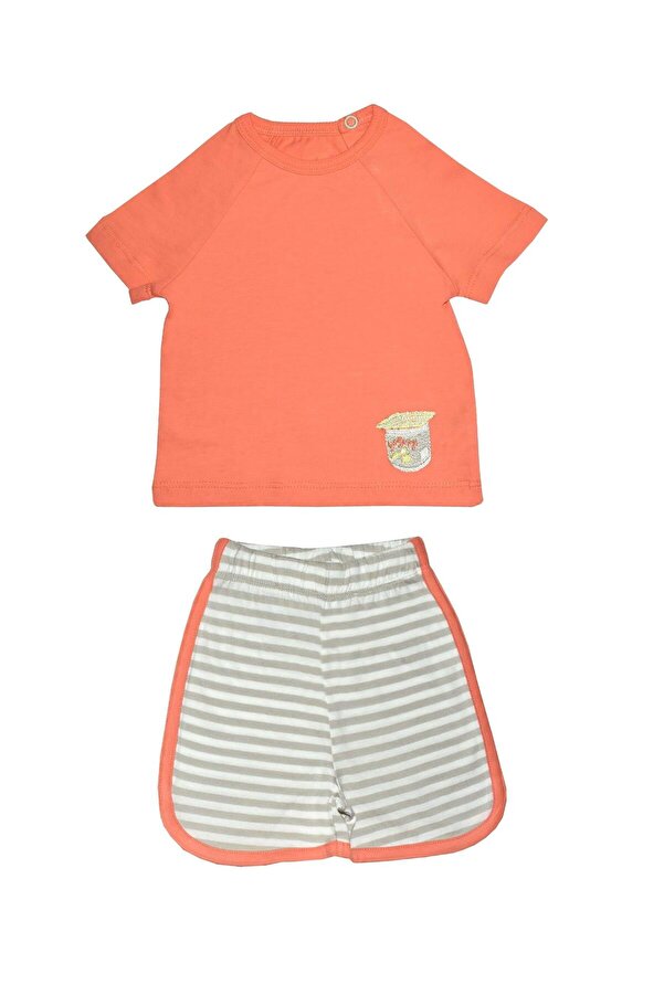 OrganicKid Snack Bebek Turuncu T-shirt Şort Set 2'lİ