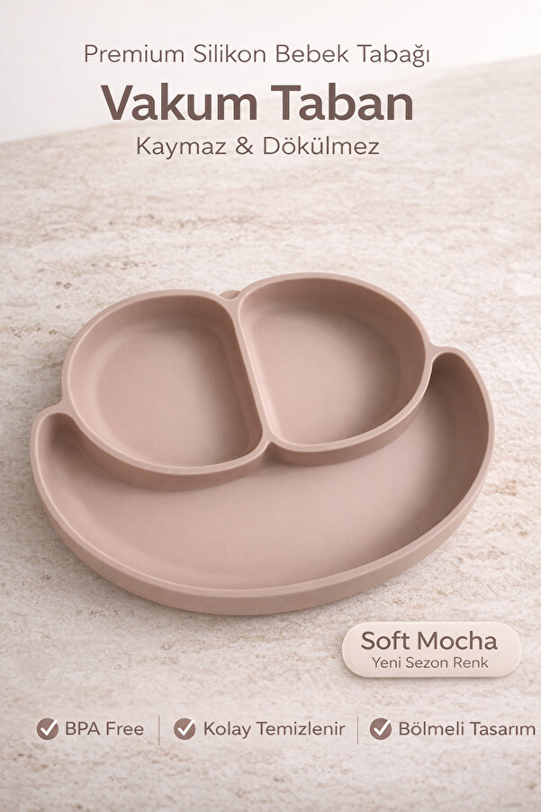 evolis kitchen 1Adet Silikon Vakumlu Mama Tabağı (Soft Mocha)