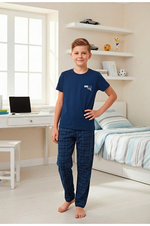 LİLA İÇ GİYİM Erkek Çocuk Ekose Kısa Kol Pijama Takımı