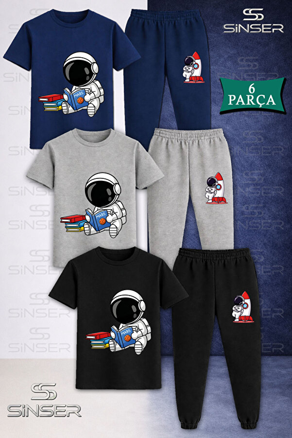 SS SİNSER Çocuk ASTRONOT KITAP OKUYAN 3 Lü Tişort Eşofman Takımı