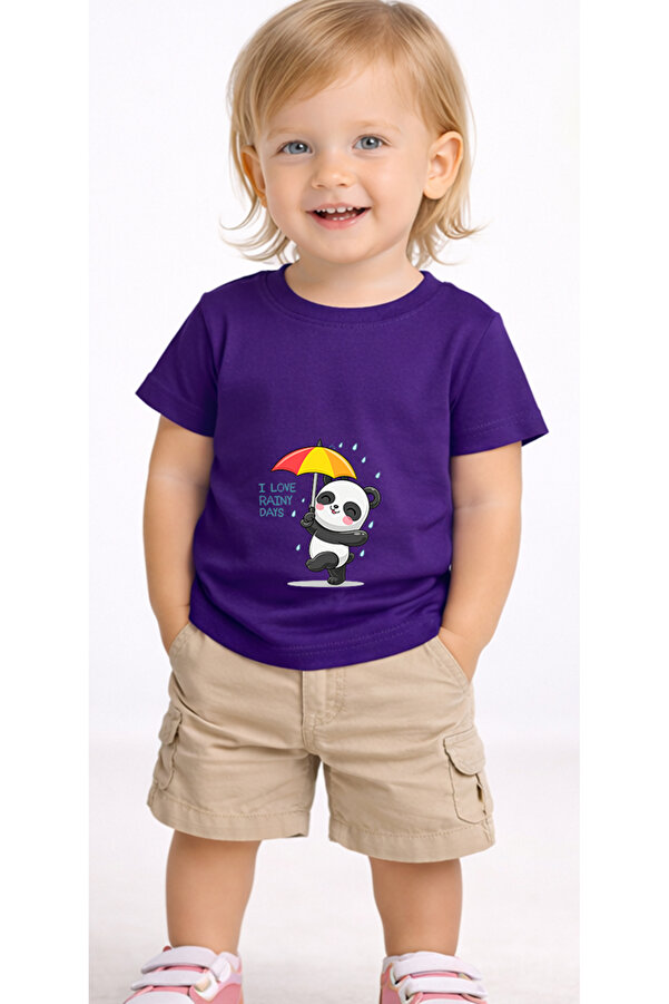 petite pati Mor Pandarain Bebek Tişört %100 Pamuk Penye Çocuk Tshirt Baskılı