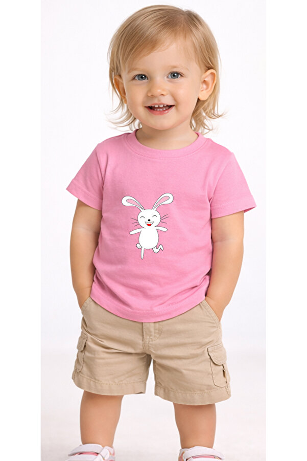 petite pati Pembe Bunnyjump Bebek Tişört %100 Pamuk Penye Çocuk Tshirt Baskılı