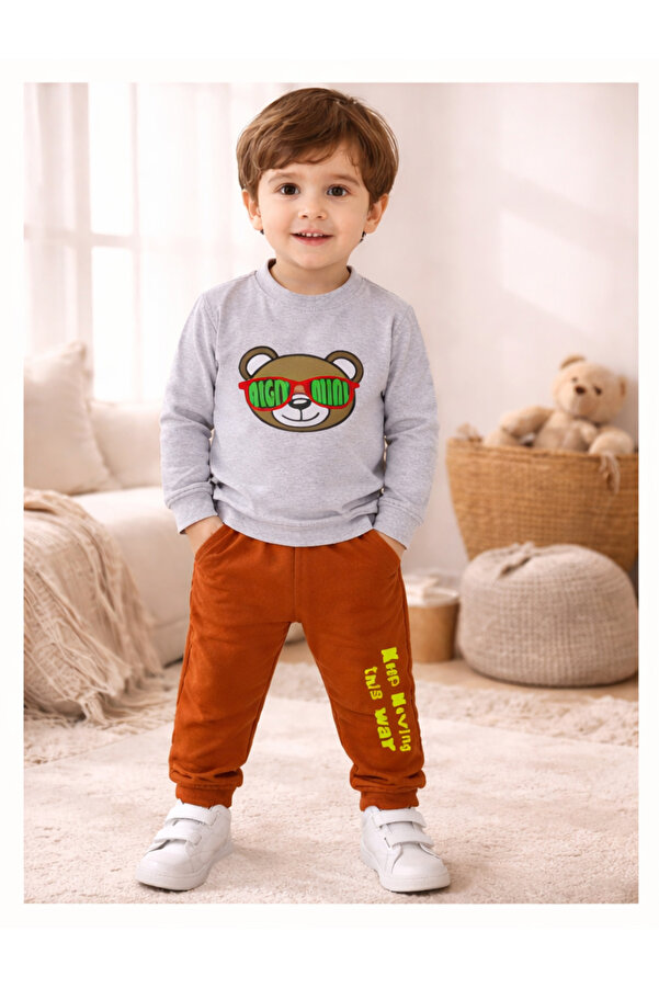 vinezza Renkli Baskılı 1. Kalite Pamuklu Erkek Bebek Takımı