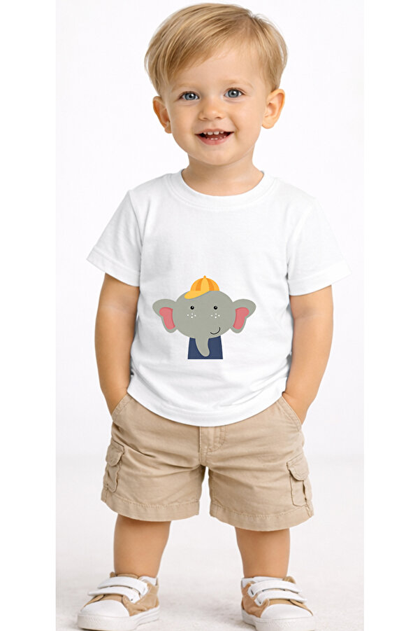 petite pati Beyaz Filhat Bebek Tişört %100 Pamuk Penye Çocuk Tshirt Baskılı