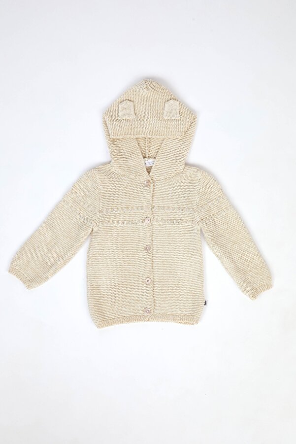 KUEZA KIDS Kız Bebek & Çocuk Simli Kapüşonlu Kulak Detaylı Triko Hırka