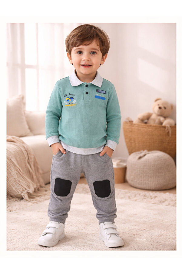 vinezza Renkli Baskılı 1. Kalite Pamuklu Erkek Bebek Takımı