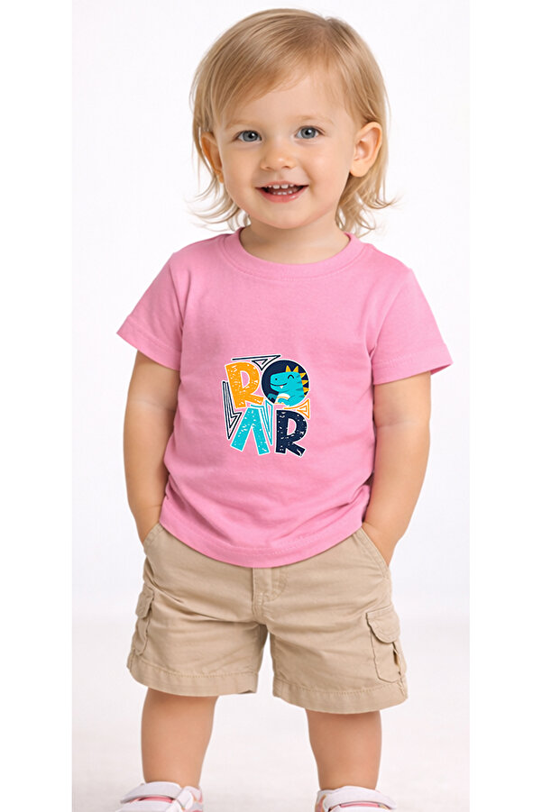 petite pati Pembe Roar Bebek Tişört %100 Pamuk Penye Çocuk Tshirt Baskılı