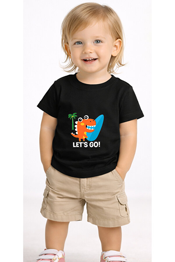 petite pati Siyah Palmdino Bebek Tişört %100 Pamuk Penye Çocuk Tshirt Baskılı